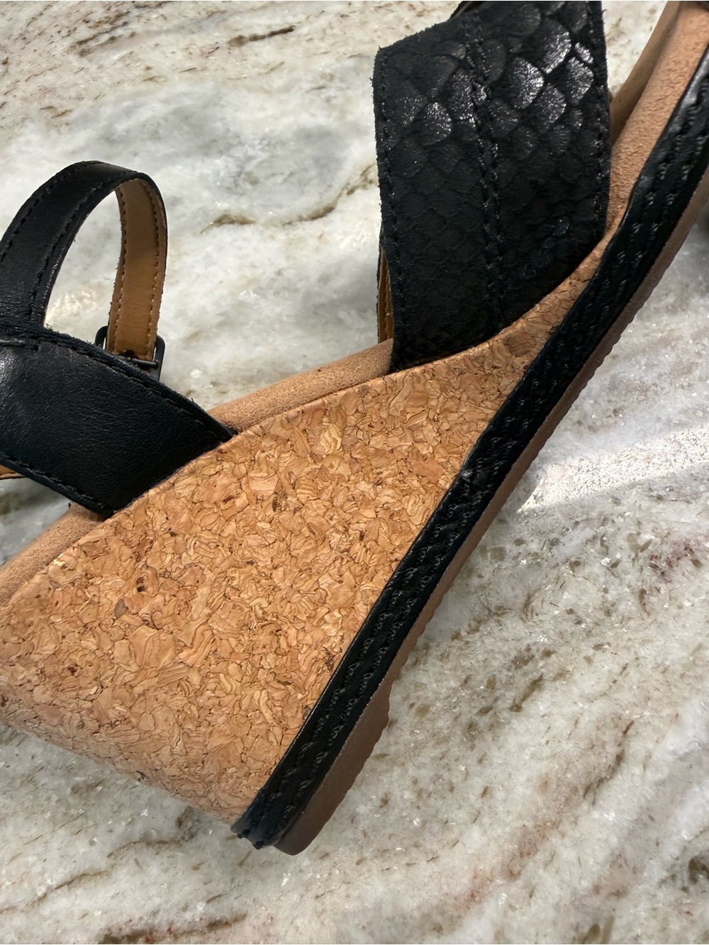 Clarks Black Snake-Texture Wedge Sandals - Picture 8 of 12